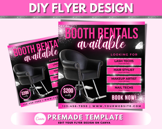 Booth Rental Flyer, DIY Flyer Template Design, Store Rental Flyer, Canva Booth for Rent Flyer, Social Media Flyer, Premade Business Flyer