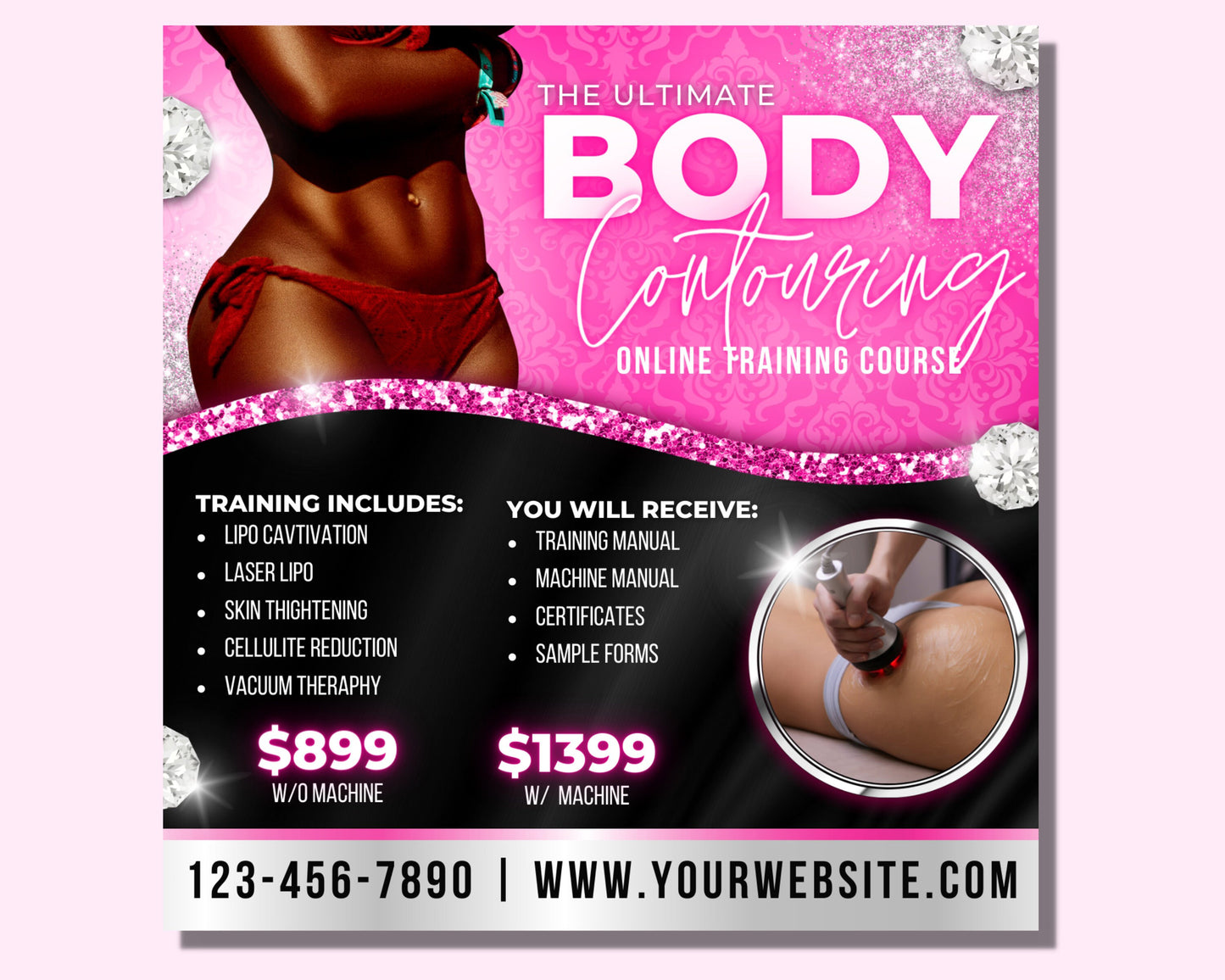 body contour flyer, diy flyer template design, body contouring training flyer, body sculpting class flyer, esthetician flyer, spa flyer