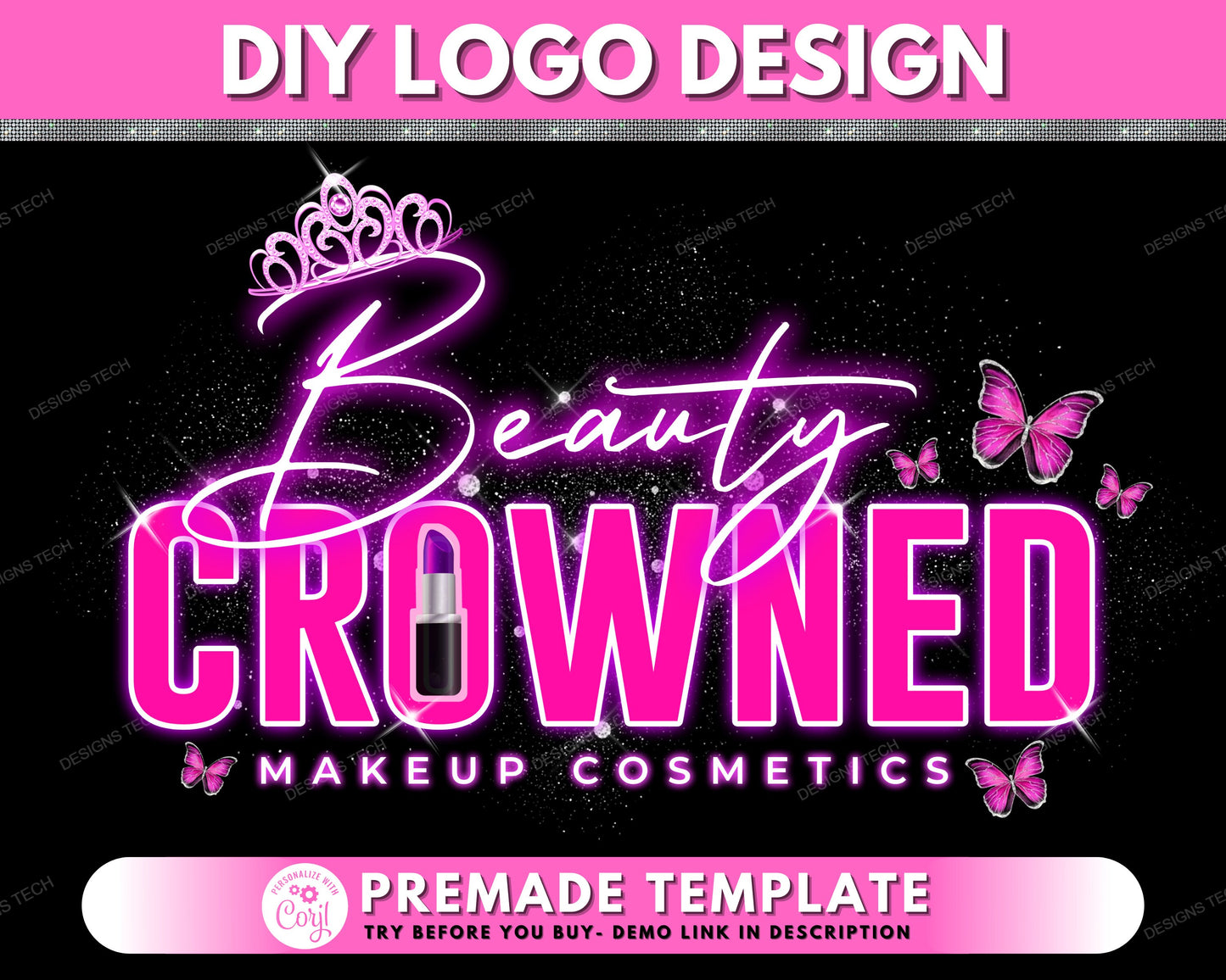 beauty logo, diy logo design template, boutique logo, hair logo, makeup artist logo, butterfly logo, cosmetics logo, premade logo