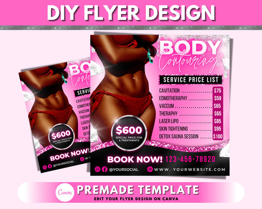 Body Contour Flyer, DIY Flyer Template Design, Body Sculpting Flyer, Pricelist Flyer, Body Contouring Services Flyer, Premade Flyer