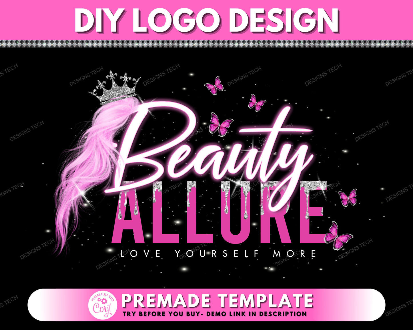 hair logo, diy logo design template, beauty logo, butterfly logo, hair bundles logo, hair extensions logo, salon logo, makeup artist logo