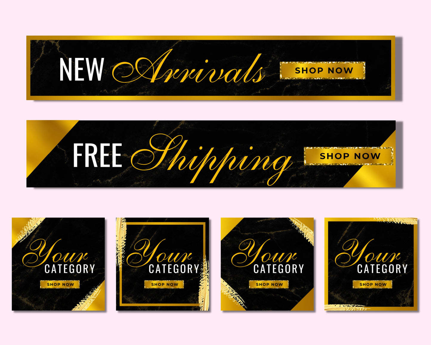 web banner, gold boutique website banners, beauty web banner template, wix or shopify web banner, hair web banner, business site banner