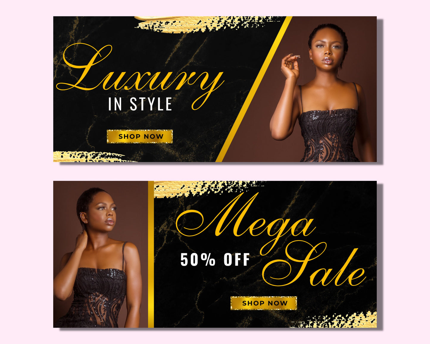 web banner, gold boutique website banners, beauty web banner template, wix or shopify web banner, hair web banner, business site banner