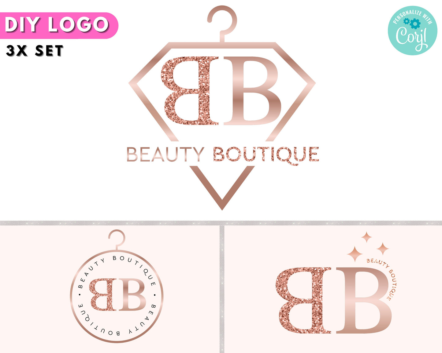 boutique logo, diy logo design template, fashion logo, business logo, hanger logo, rose gold logo, clothing logo, store logo, shop logo,