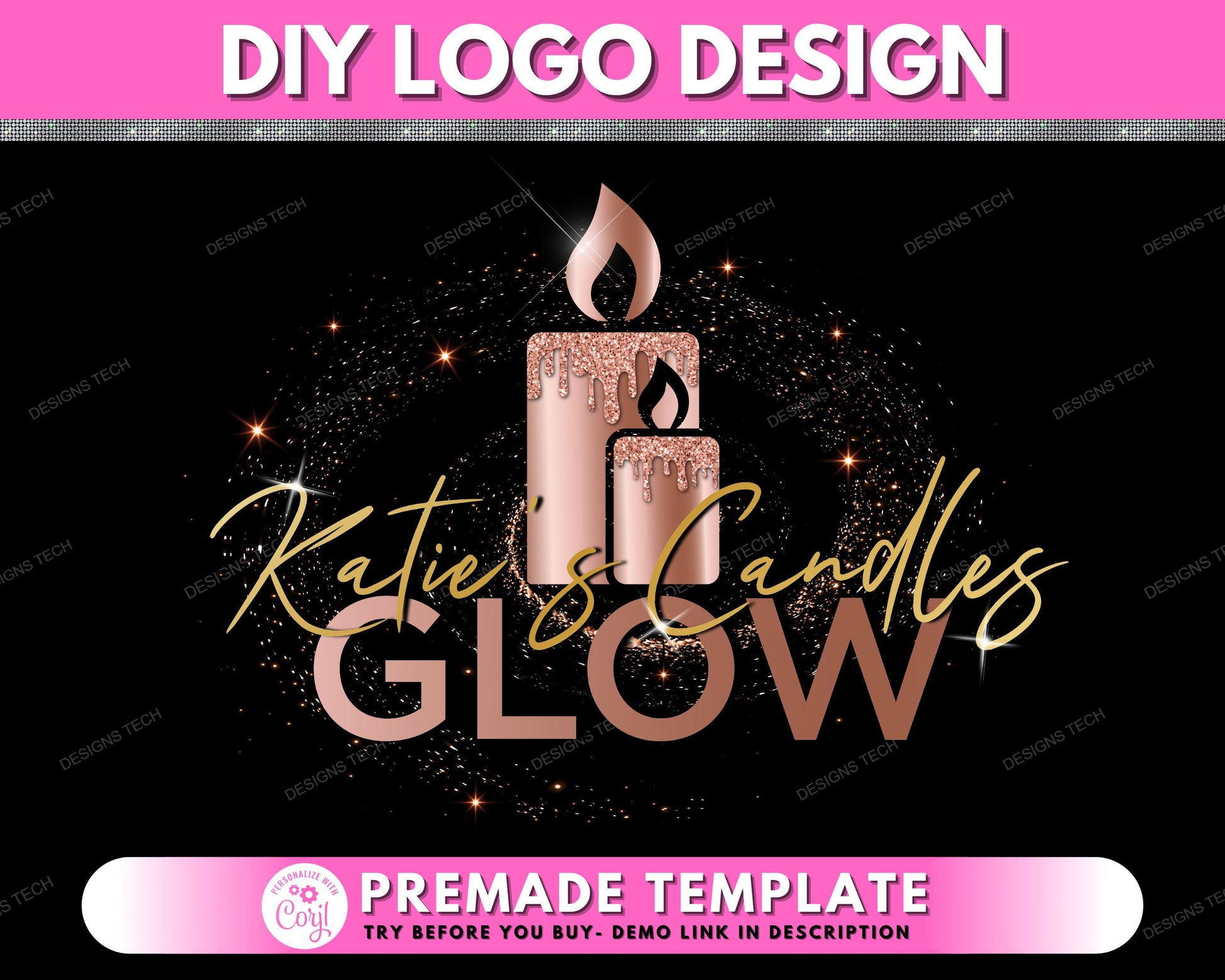 Candle Logo, DIY Logo Design Template, Candle Wax Logo, Candlestick Logo, Candle Shop Logo, Premade Candle Business Logo