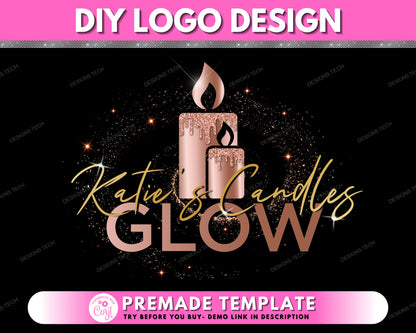 Candle Logo, DIY Logo Design Template, Candle Wax Logo, Candlestick Logo, Candle Shop Logo, Premade Candle Business Logo