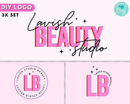 Beauty Logo, DIY Logo Design Template, Hair Logo, Pink Retro Logo, Lashes Logo, Eyelash Logo, Boho Logo, Lash Tech Logo, Makeup Artist Logo