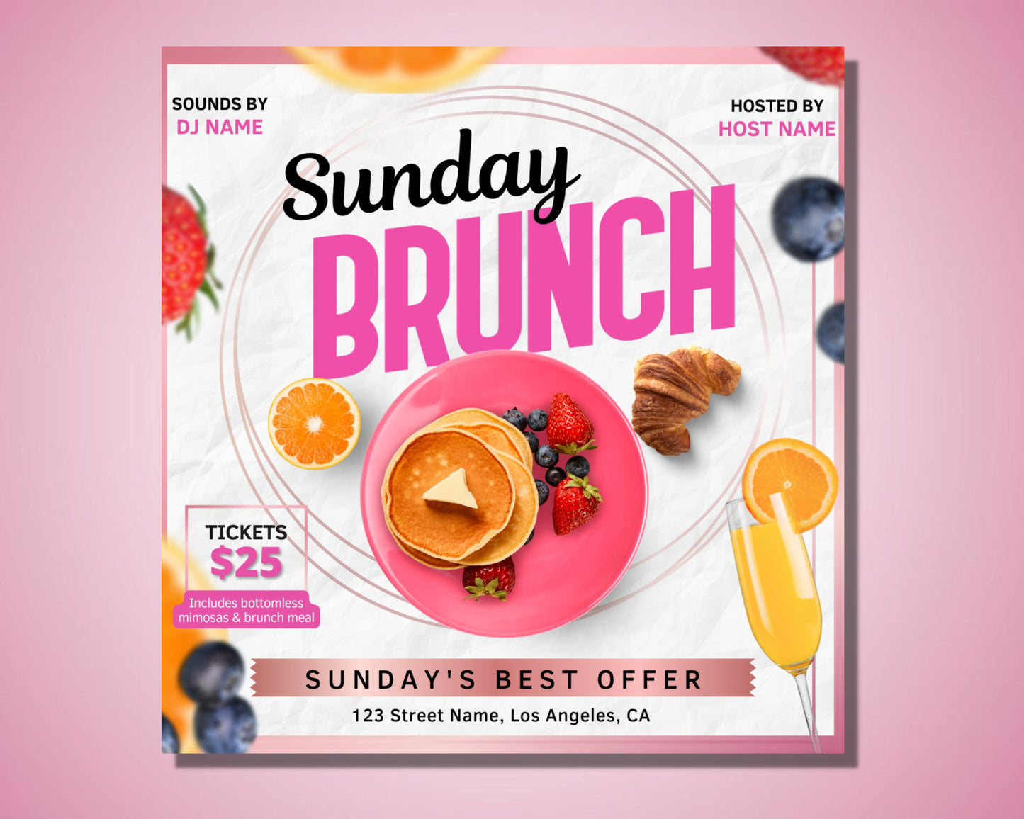 brunch flyer, diy flyer template design, brunch invitation flyer, sunday brunch flyer, event flyer, social media premade editable flyer