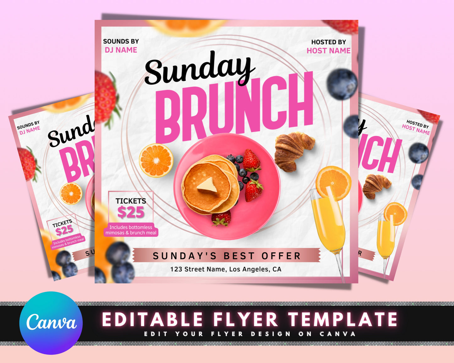 brunch flyer, diy flyer template design, brunch invitation flyer, sunday brunch flyer, event flyer, social media premade editable flyer