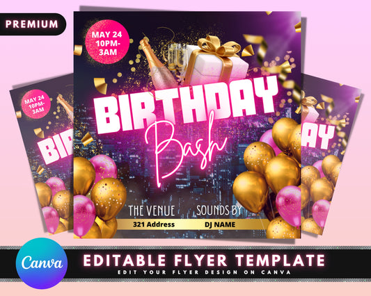 Birthday Bash Flyer, DIY Flyer Template Design, Birthday Party Flyer, Events Flyer, Birthday Invitation Invite, Celebration Event Flyer