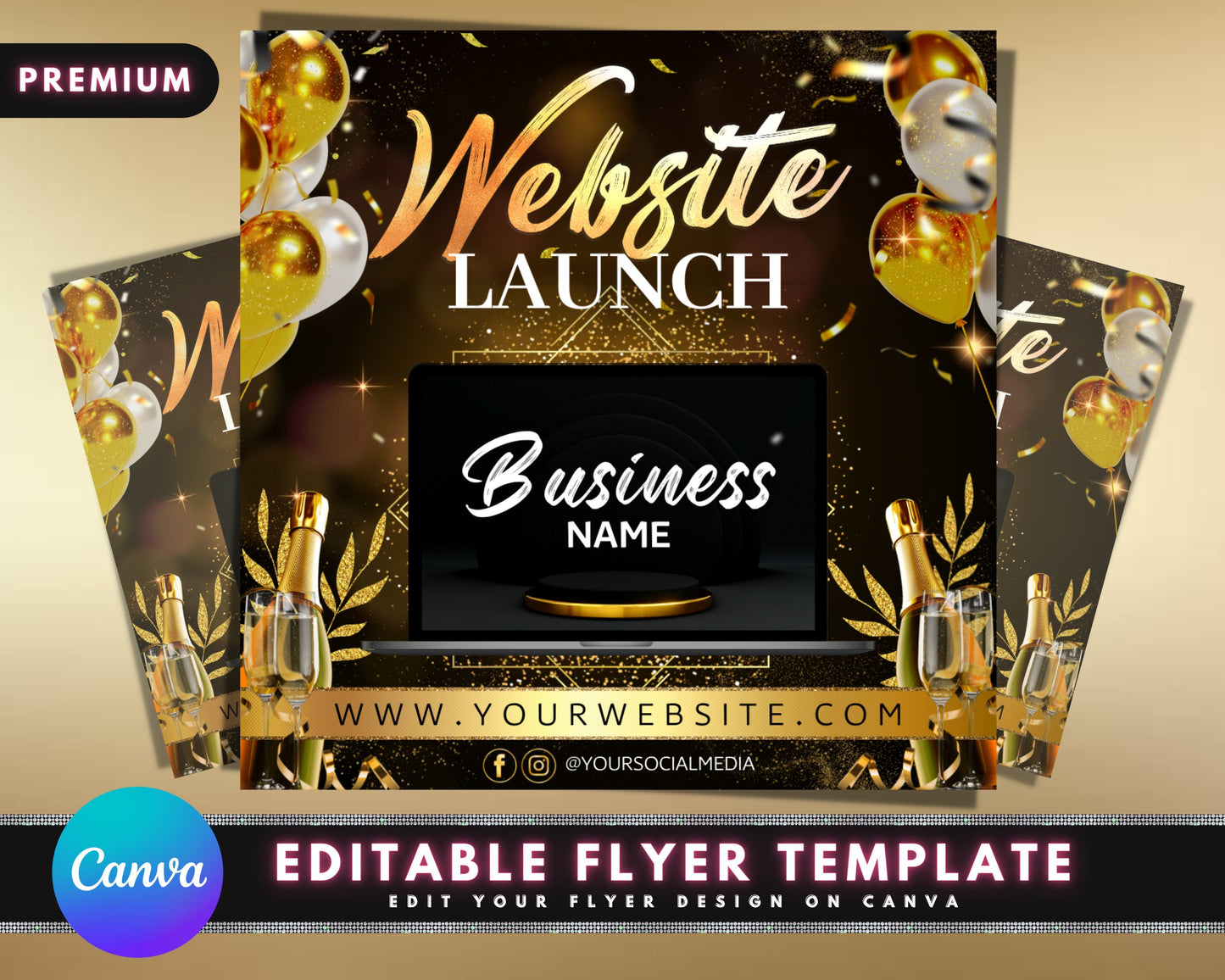 website launching flyer, diy flyer template design, new website launch flyer, coming soon flyer, site launch flyer, gold social media flyer