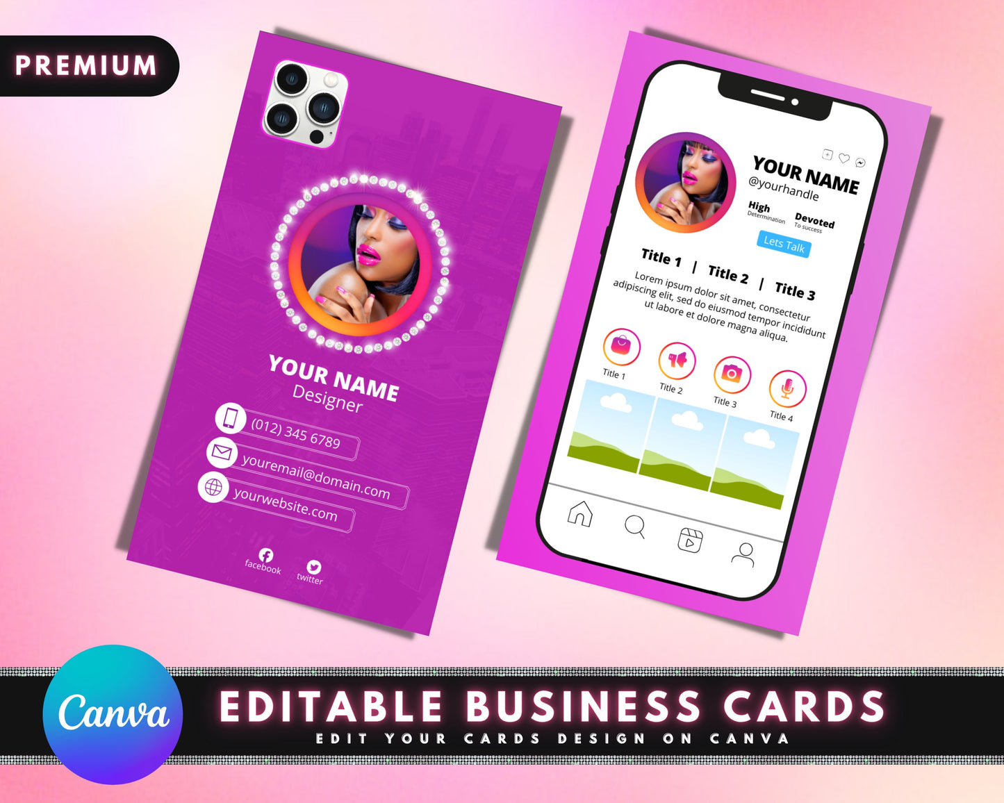 instagram profile business cards, diy business card template design, business card design, influencer cards, premade business cards