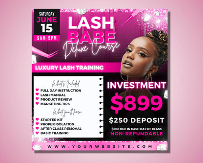 Lash Training Flyer, DIY Flyer Template Design, Lash Course Flyer, Eyelash Extension Training Class, Lash Makeup Masterclass Flyer