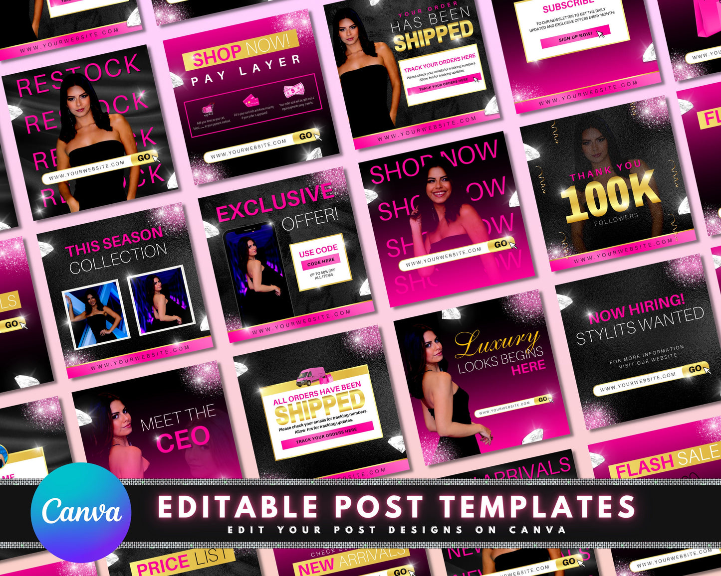 social media posts, diy flyer template design, fashion boutique posts, beauty posts, instagram post, hair flyers, pink ig post templates