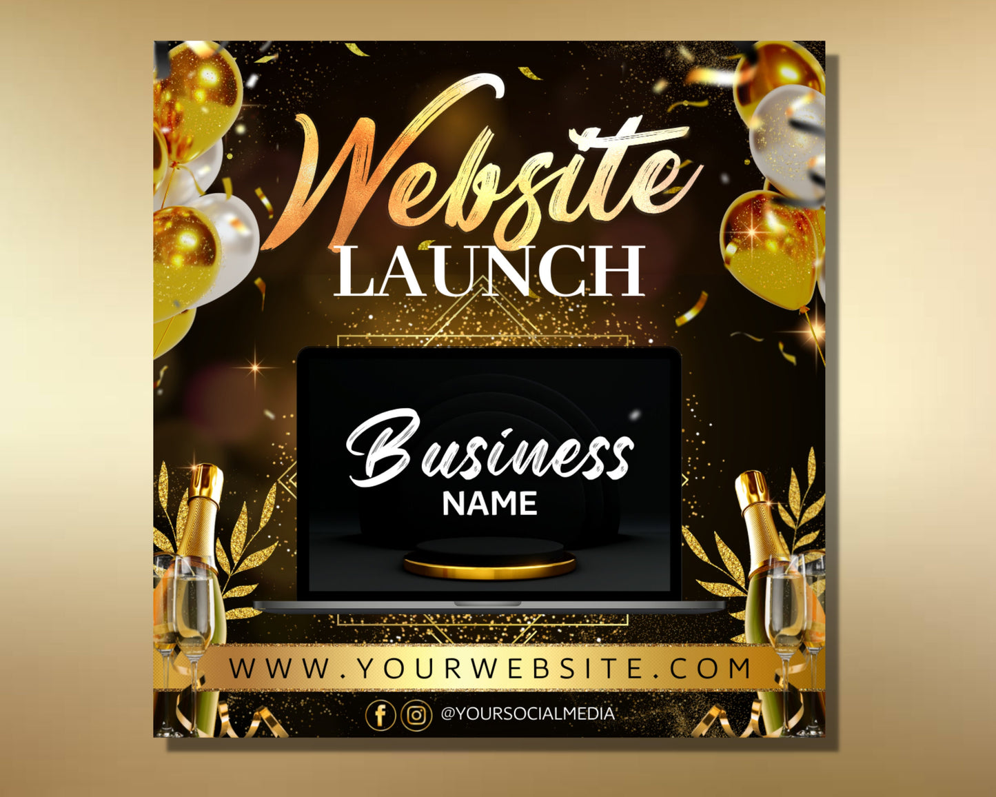 website launching flyer, diy flyer template design, new website launch flyer, coming soon flyer, site launch flyer, gold social media flyer