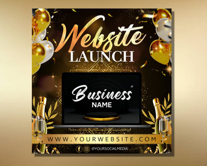 Website Launching Flyer, DIY Flyer Template Design, New Website Launch Flyer, Coming Soon Flyer, Site Launch Flyer, Gold Social Media Flyer