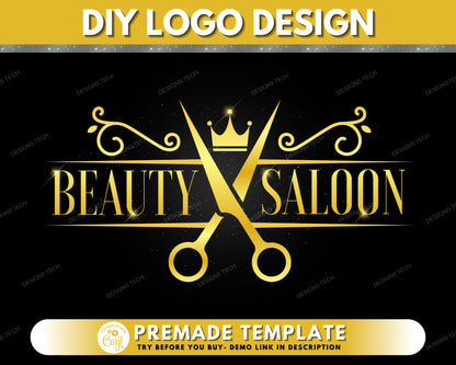 Beauty Salon Logo, DIY Logo Design Template, Hair Logo, Hairdresser Logo, Hair Stylist Logo, Hair Salon Logo, Premade Logo Design