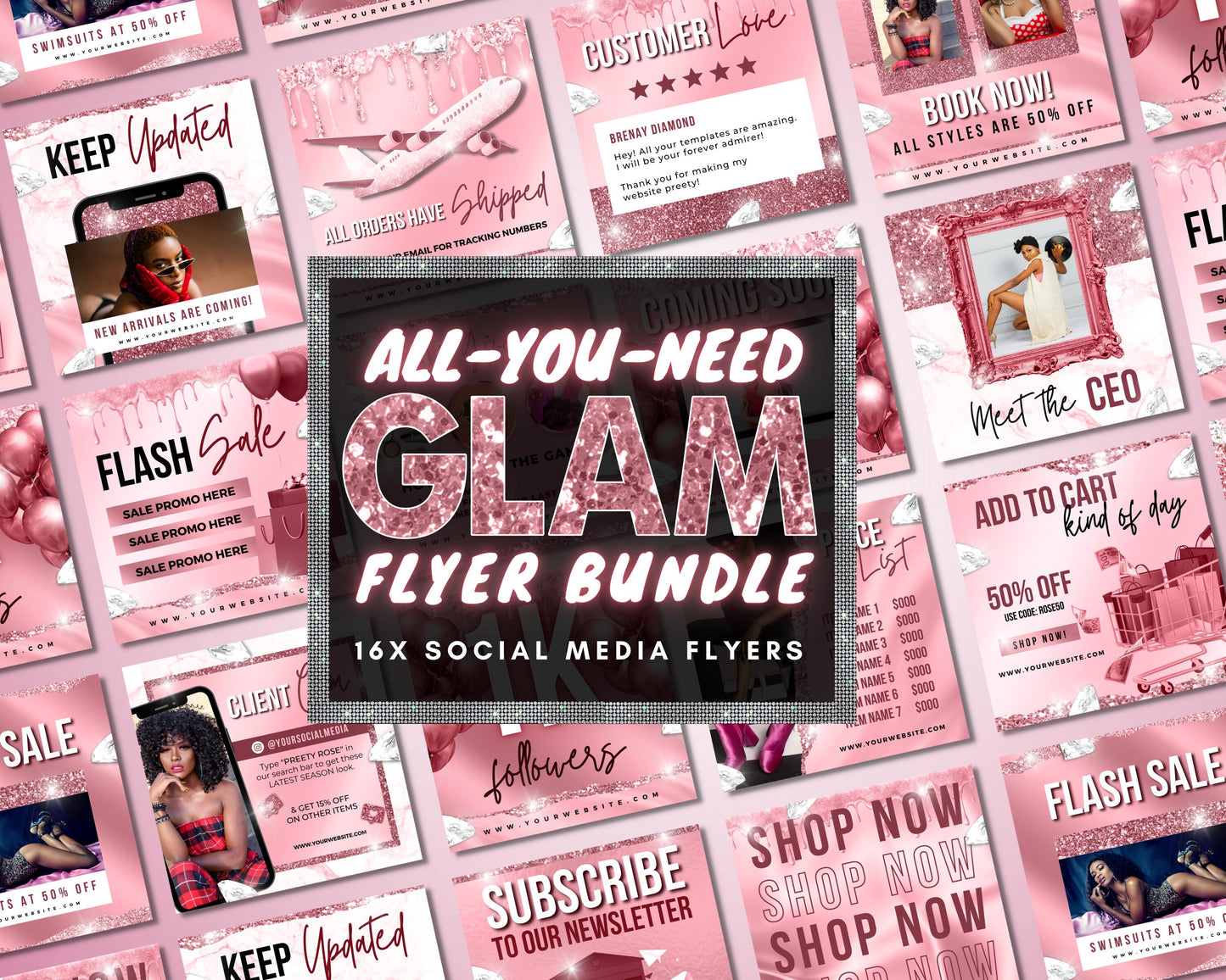 social media flyer bundle, diy flyer template design, rose gold flyers, hair bundle flyers, beauty sale flyers, instagram business flyers