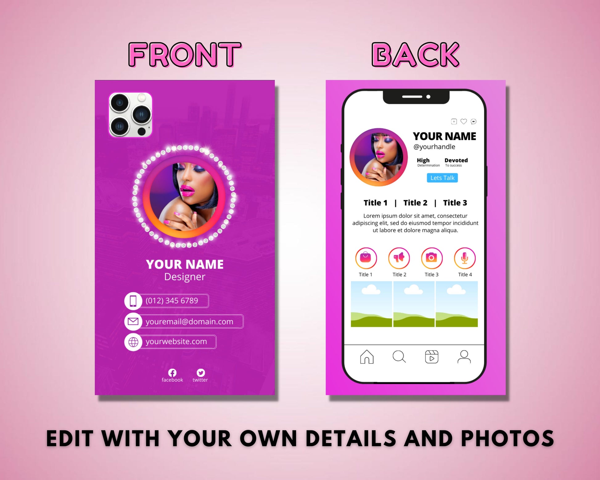 Instagram Profile Business Cards, DIY Business Card Template Design, Business Card Design, Influencer Cards, Premade Business Cards