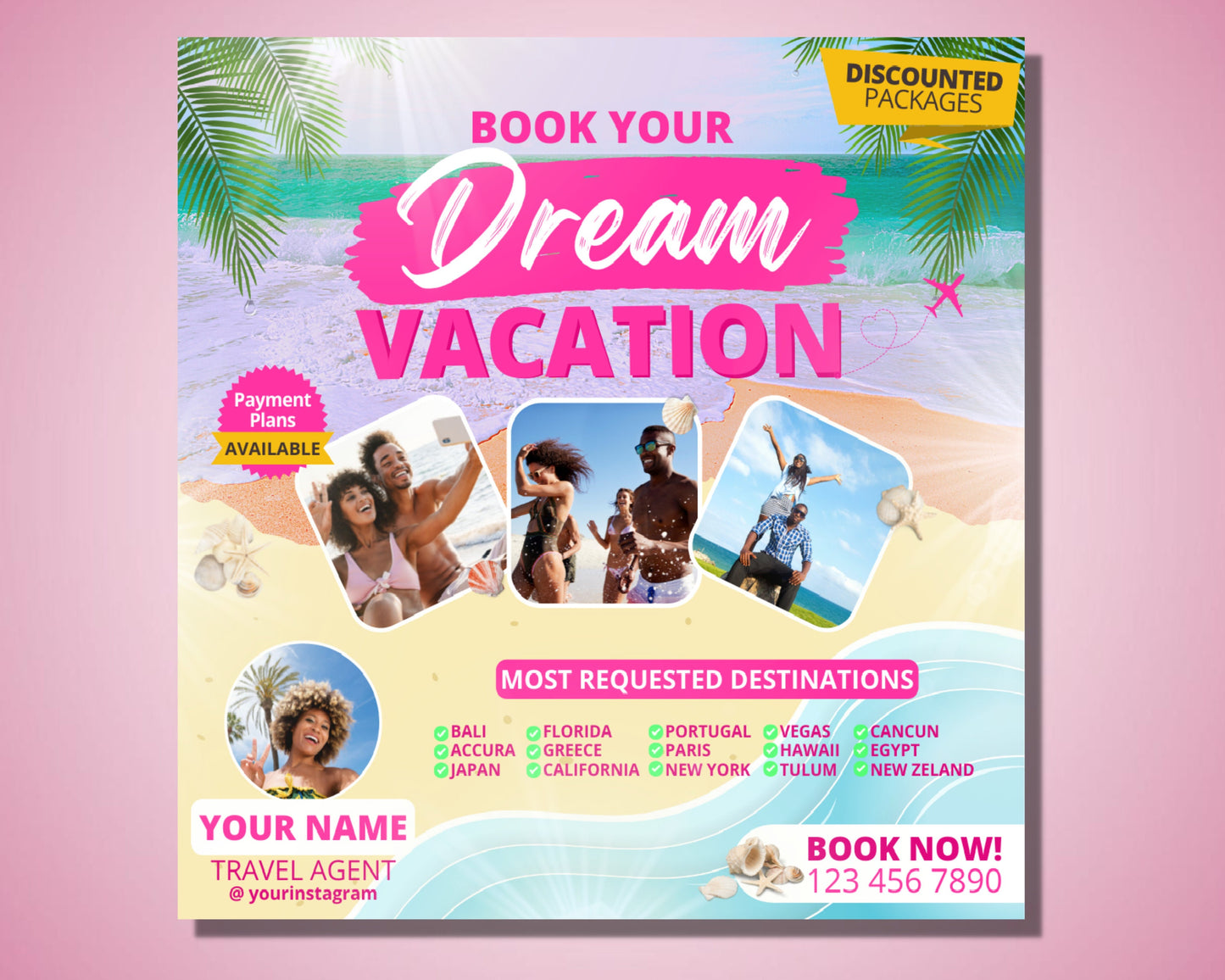 travel agent flyer, diy flyer template design, summer flyer, vacation flyer, social media flyer, vacation booking flyer, premade flyer