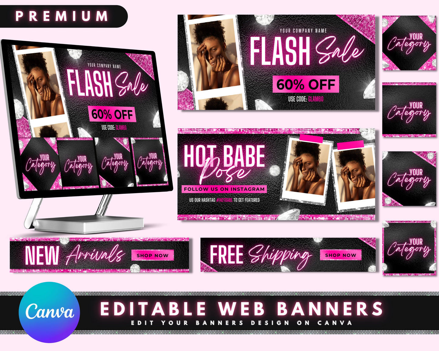 web banners, diy web banner template design, website banners, beauty boutique web banner template, wix or shopify web, hair web banner