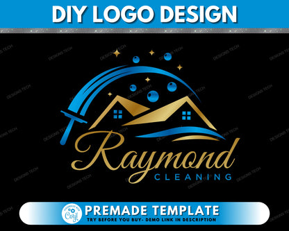 Cleaning Logo, DIY Logo Design Template, House cleaning logo, Cleaning Service Logo, Housemaid Logo, Maid Service Logo, House Chores Logo