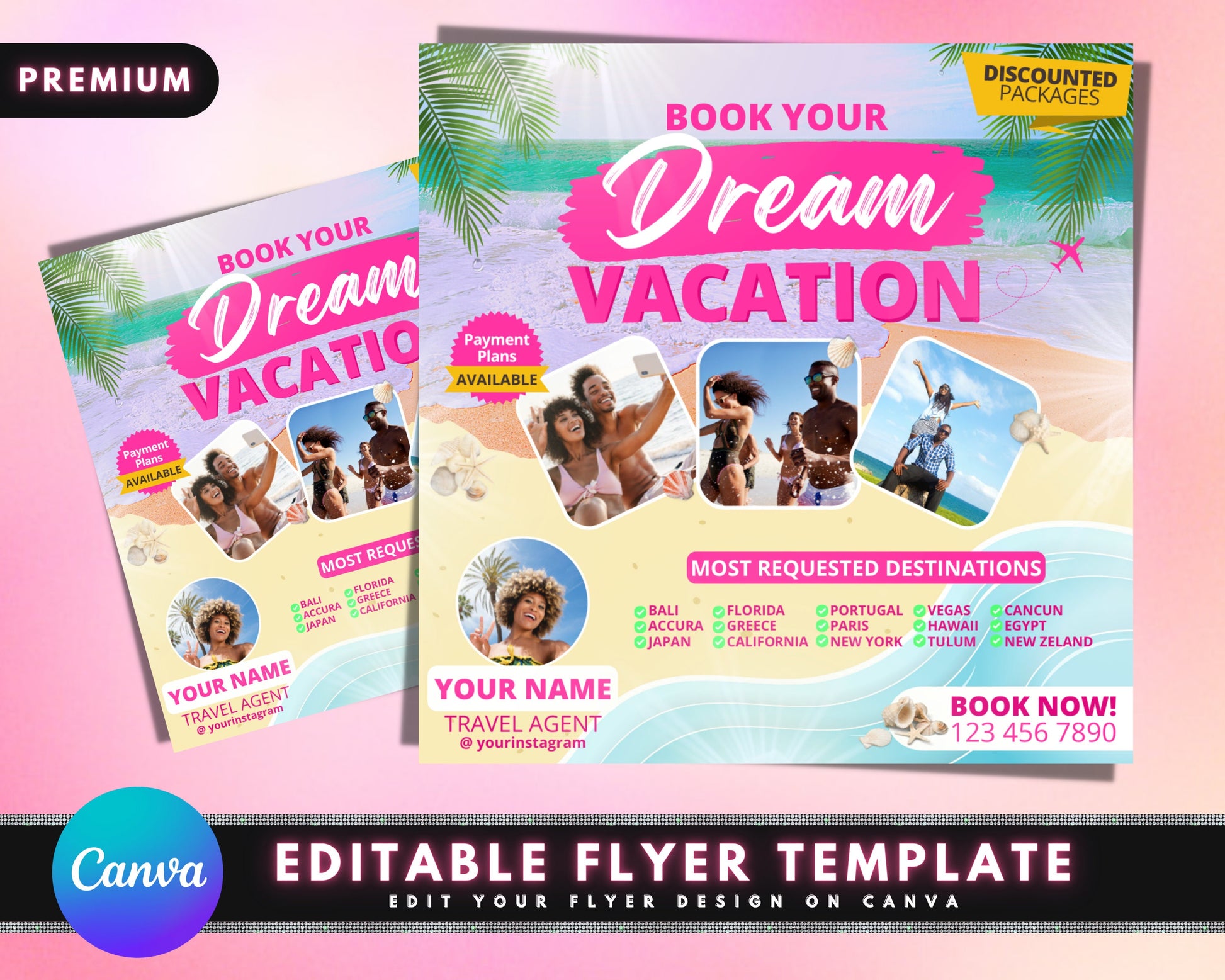 Travel Agent Flyer, DIY Flyer Template Design, Summer Flyer, Vacation Flyer, Social Media Flyer, Vacation Booking Flyer, Premade Flyer