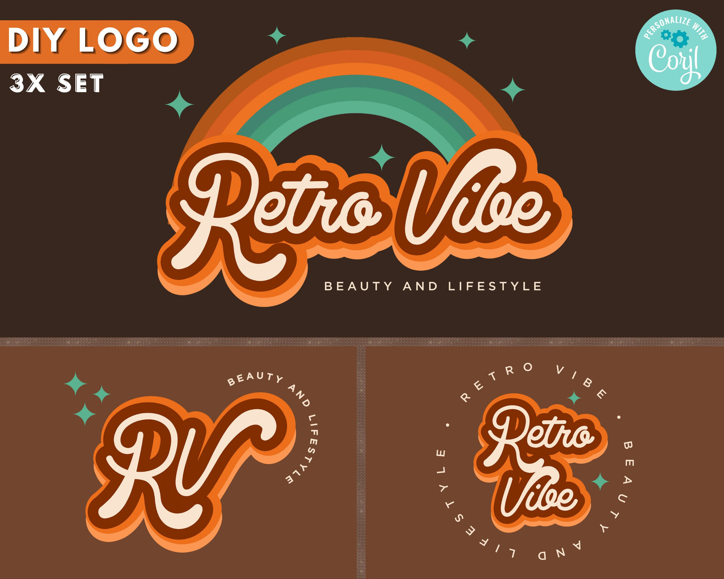 retro logo, diy logo design template, boho logo, rainbow logo, photographer logo, blog logo, colorful logo, premade business logo