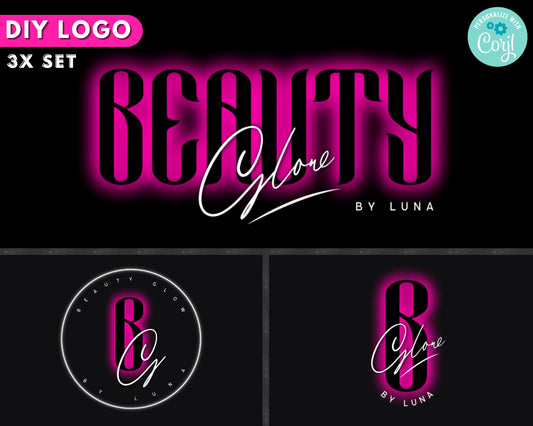 Hair Logo, DIY Logo Design Template, Boutique Logo, Beauty Logo, Pink Neon Logo, Hair Bundles Logo, Makeup Salon Logo, Premade Business Logo