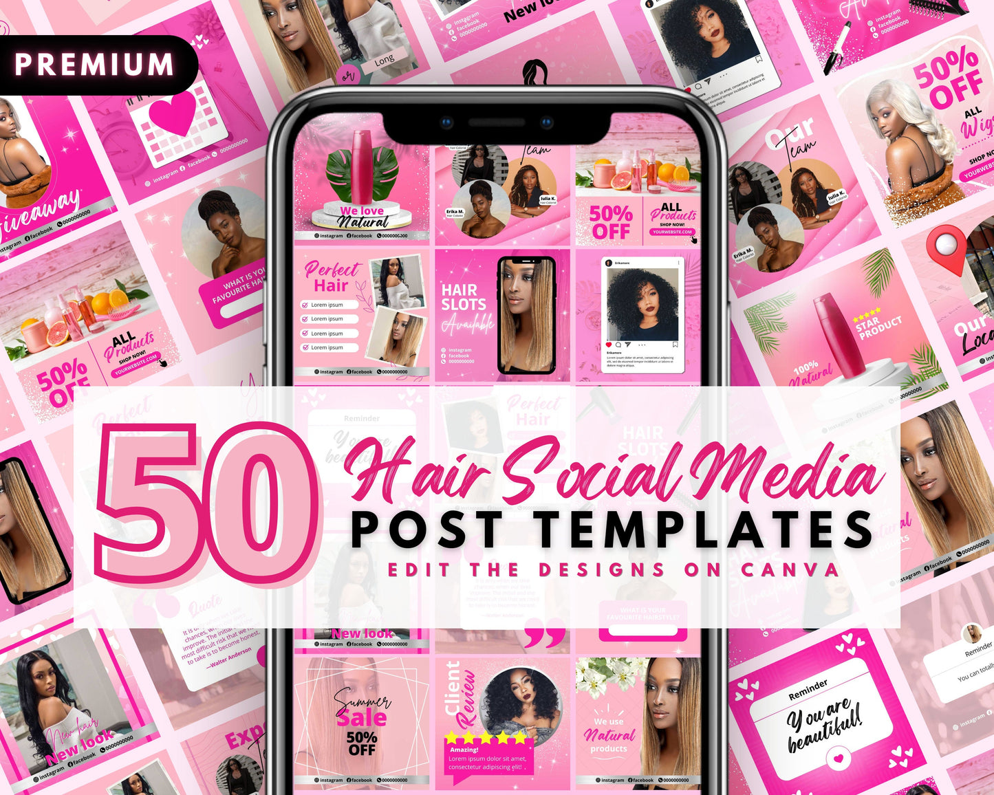 hair content post templates, diy flyer design, social media engagement posts, hair bundles flyers, wigs instagram posts, business flyers