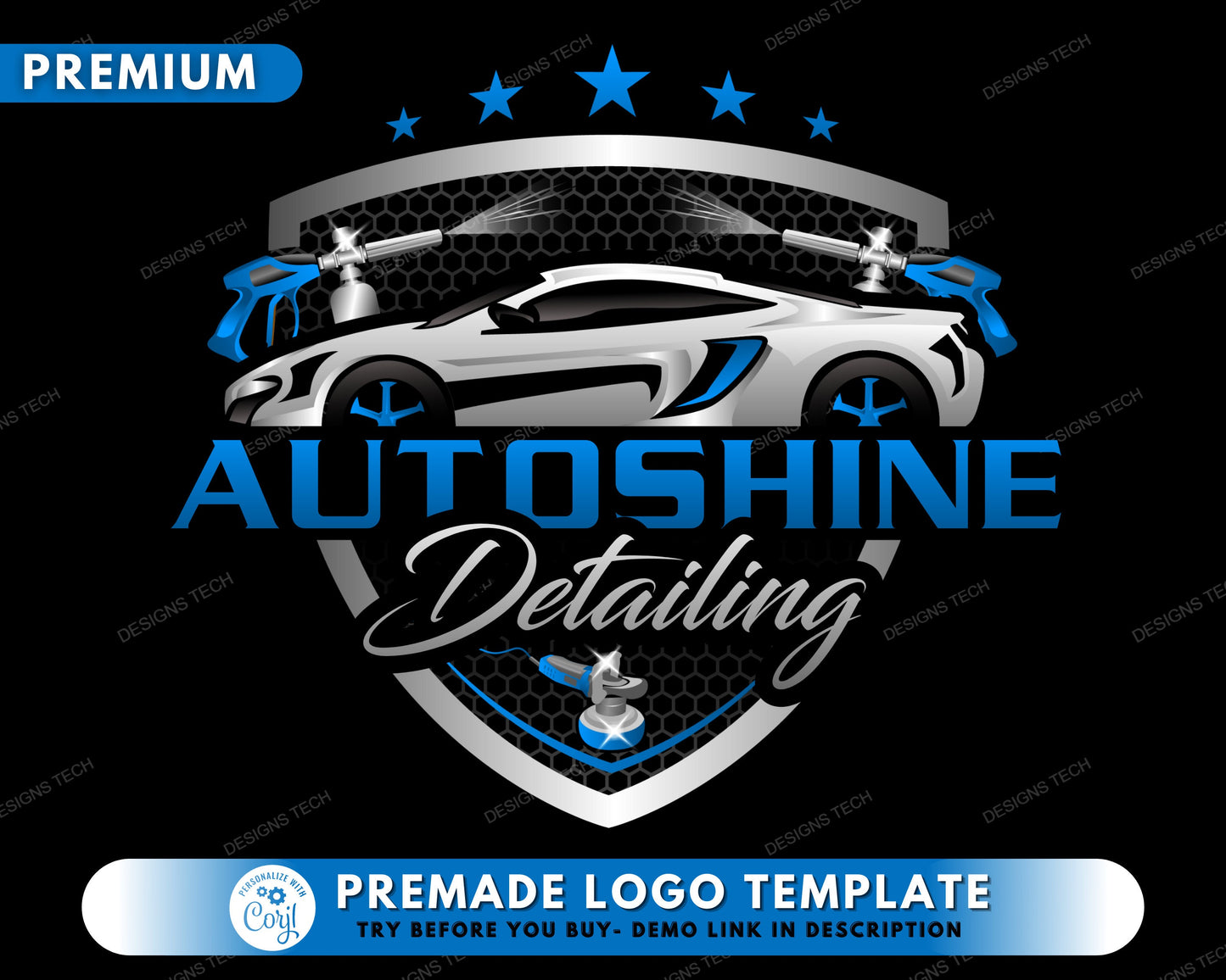 car detailing logo, diy logo design template, blue auto detailing logo, car repair logo, vehicle logo, automotive fix logo, premade logo