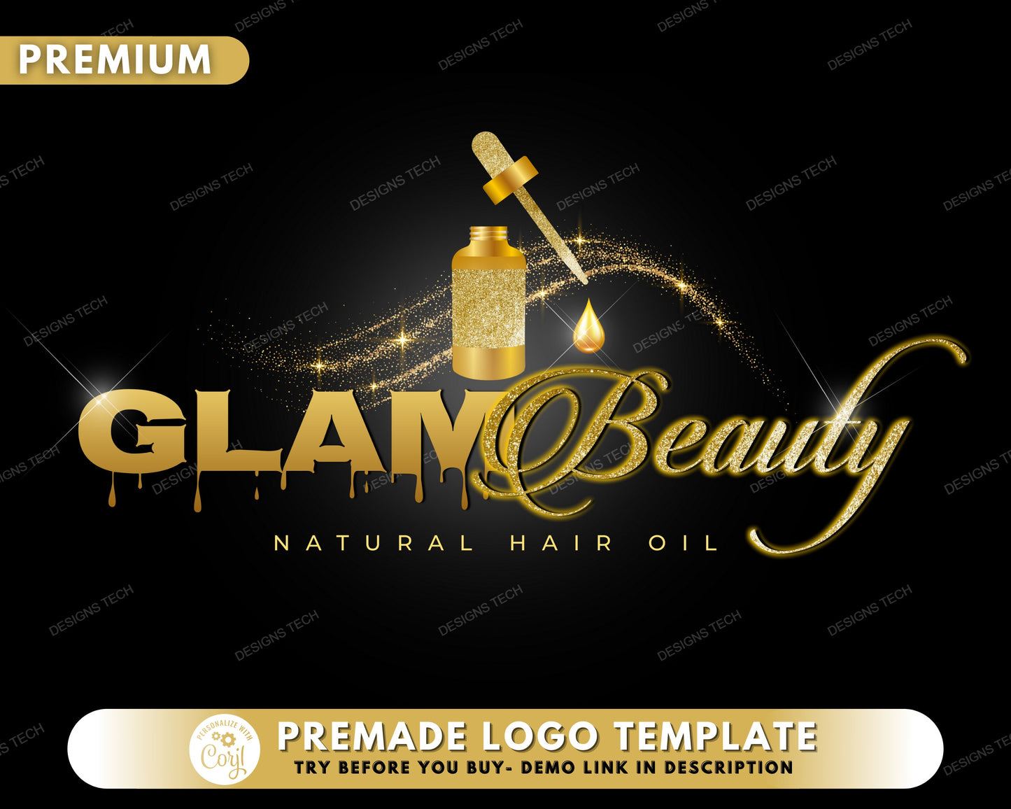 hair oil logo, diy logo design template, hair growth logo, hair serum logo, honey beauty logo, gold glam glitter logo, premade logo design