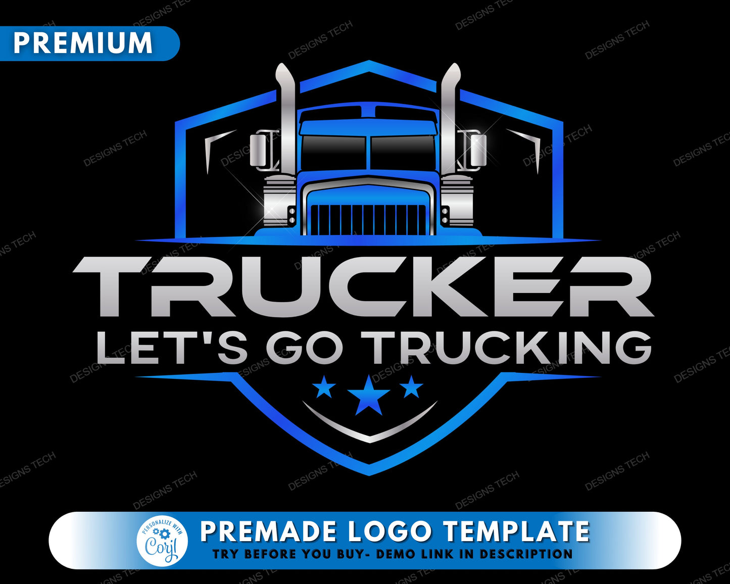 truck logo, diy logo design template, blue trucking logo, logistics logo, trucker logo, transport logo, shipping logo, premade logo design