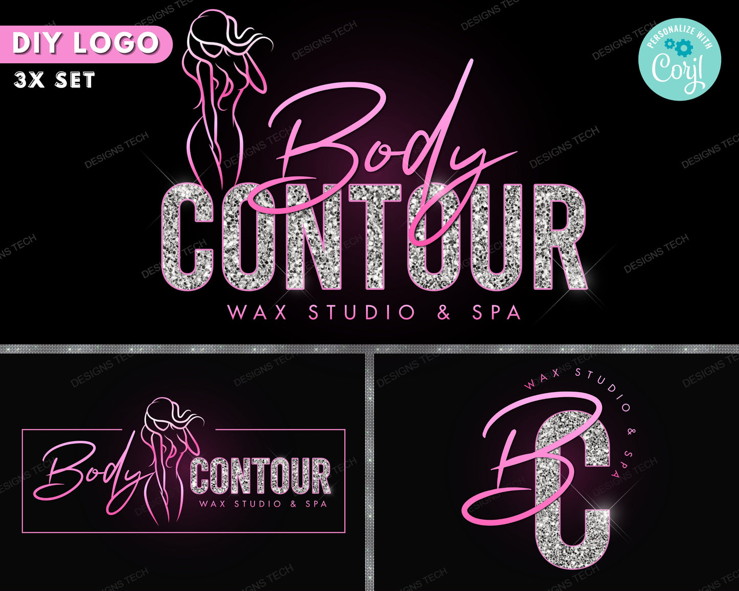 body contour logo, diy logo design template, body sculpting logo, body contouring logo, esthetician logo, wax logo, premade business logo