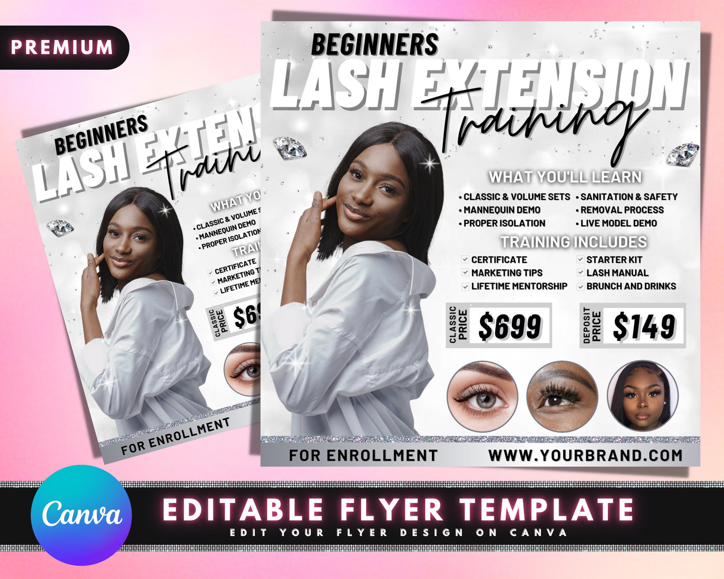 lash extension training flyer, diy flyer template design, eyelashes course flyer, makeup masterclass flyer, brows flyer, premade flyer