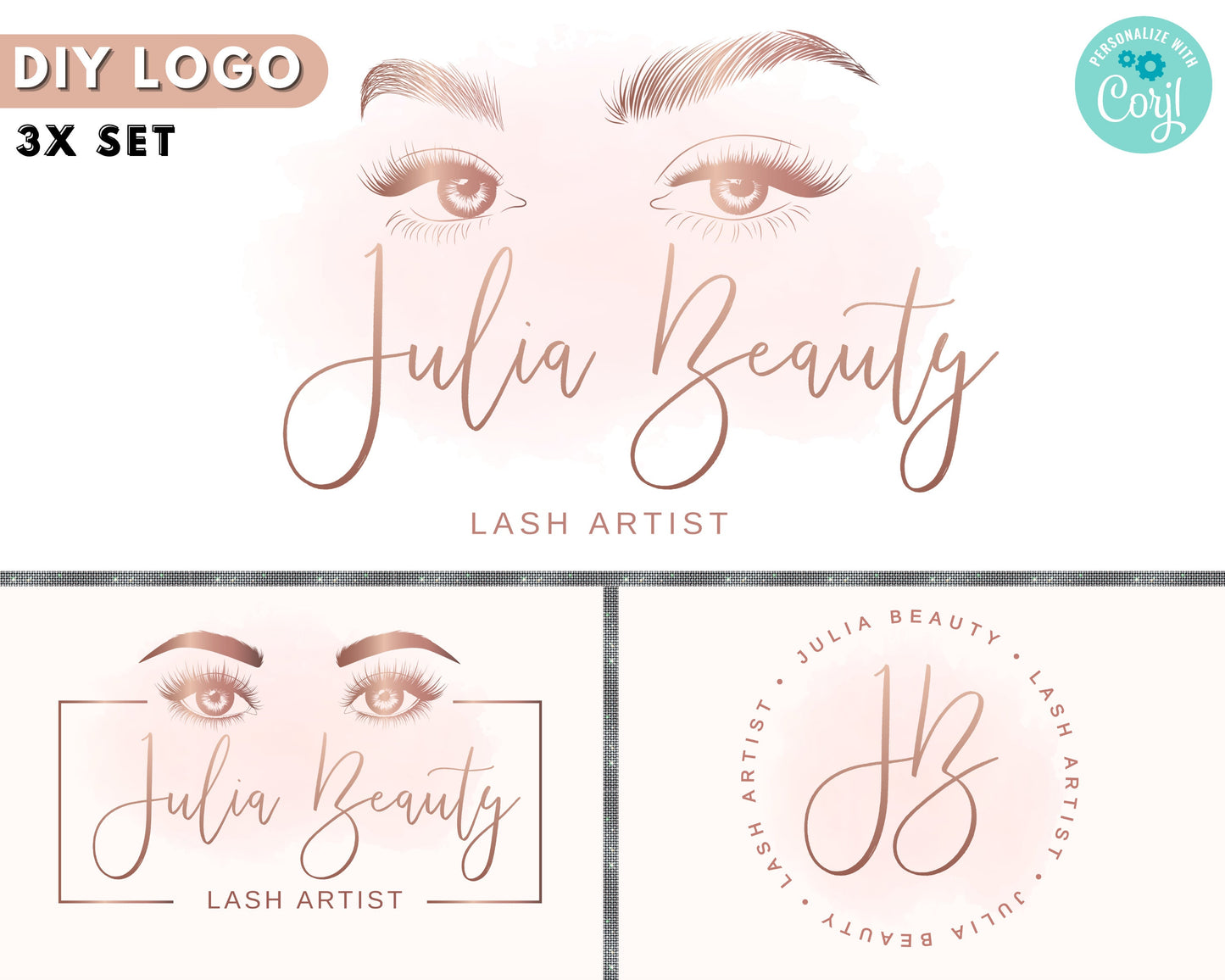 lash logo, diy logo design template, beauty logo, eyelashes logo, makeup artist logo, lash tech logo, brows logo, premade business logo