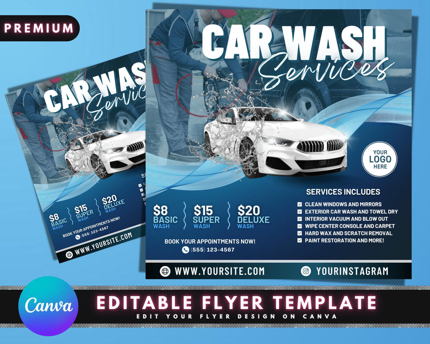 car wash flyer, diy flyer template design, car detailing flyer, automotive services flyer, social media flyer, premade business flyer design