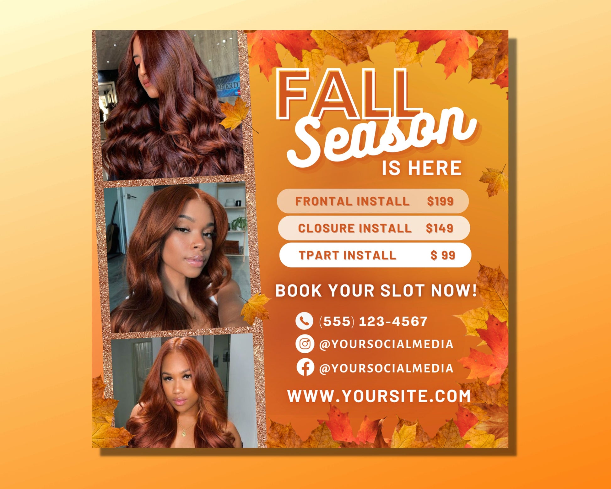 Fall Season Sale Flyer, DIY Flyer Template Design, Hair Flyer, Book Now Flyer, Lash Flyer, Autumn Holiday Flyer, Premade Business Flyer