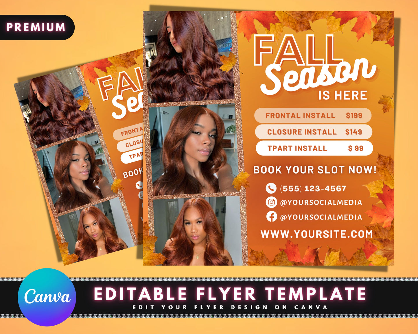 fall season sale flyer, diy flyer template design, hair flyer, book now flyer, lash flyer, autumn holiday flyer, premade business flyer