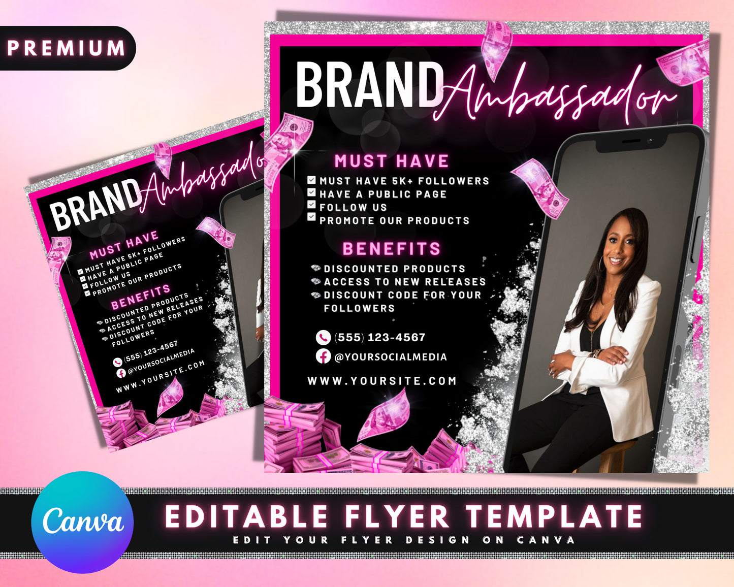 brand ambassador flyer, diy flyer template design, influencer flyer, social media flyer, content creator flyer, premade business flyer