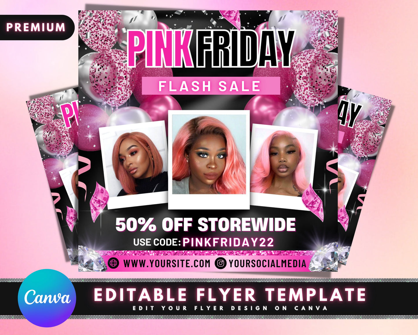 pink friday sale flyer, diy flyer template design, black friday flyer, hair flyer, boutique flyer, lash salon flyer, premade business flyer