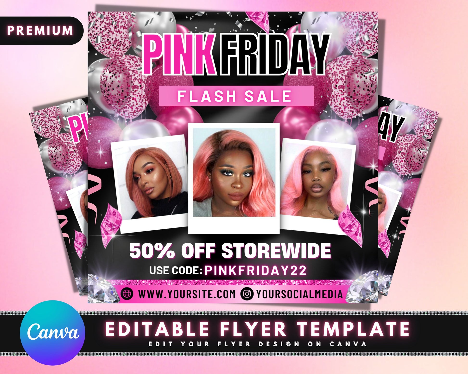 Pink Friday Sale Flyer, DIY Flyer Template Design, Black Friday Flyer, Hair Flyer, Boutique Flyer, Lash Salon Flyer, Premade Business Flyer