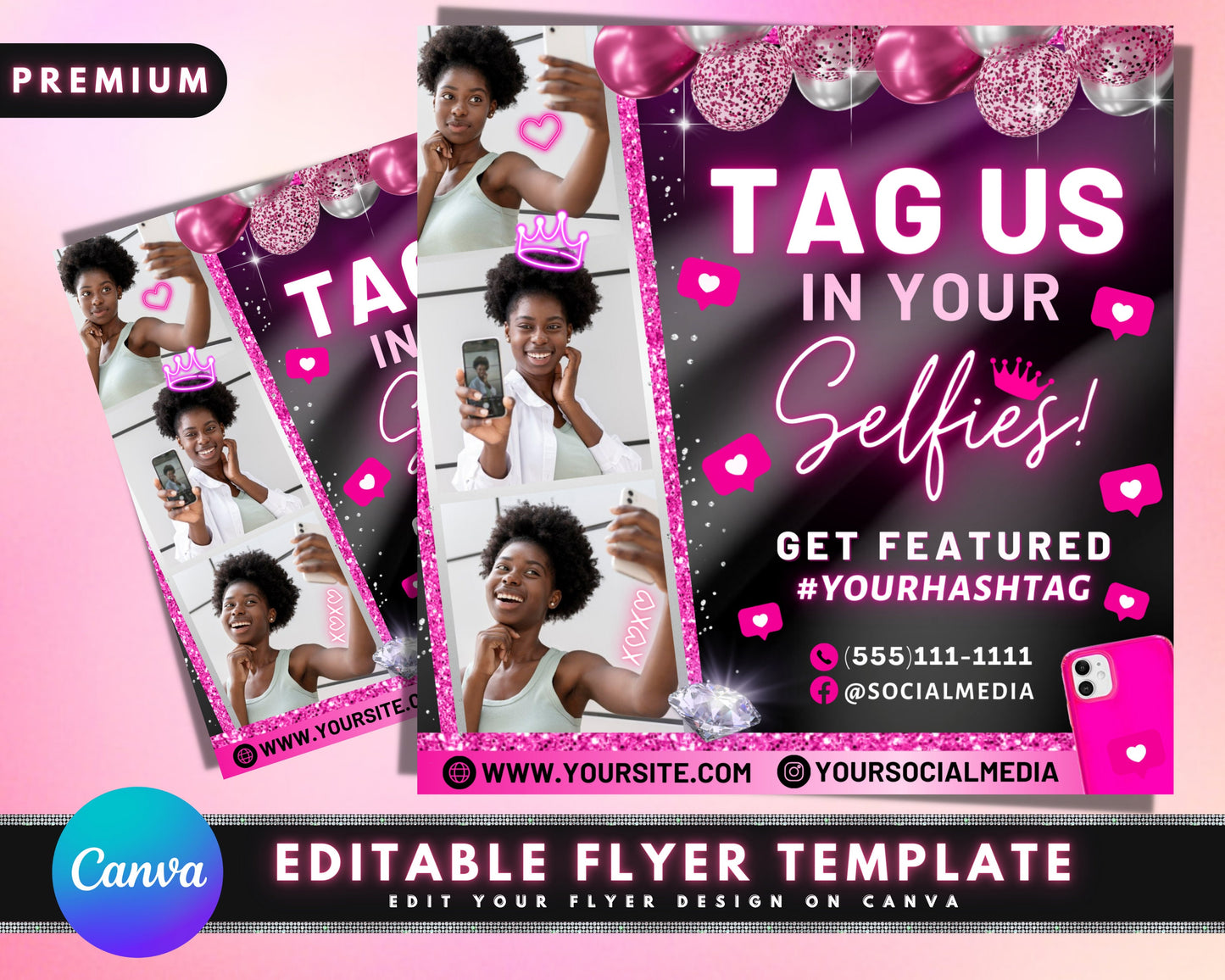 tag us in your selfie flyer, diy flyer template design, social media flyer, instagram flyer, hair lashes nails beauty premade business flyer