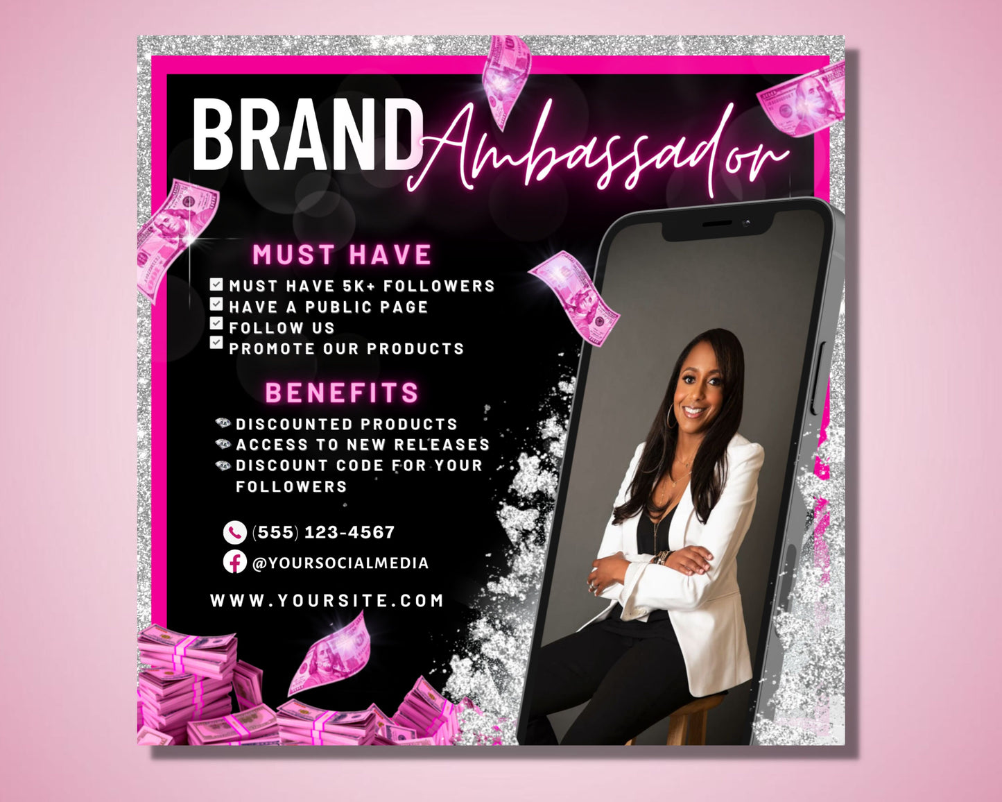 brand ambassador flyer, diy flyer template design, influencer flyer, social media flyer, content creator flyer, premade business flyer