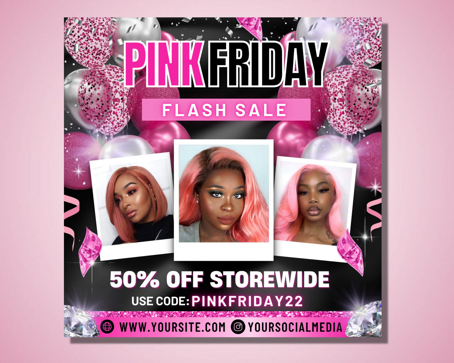 pink friday sale flyer, diy flyer template design, black friday flyer, hair flyer, boutique flyer, lash salon flyer, premade business flyer