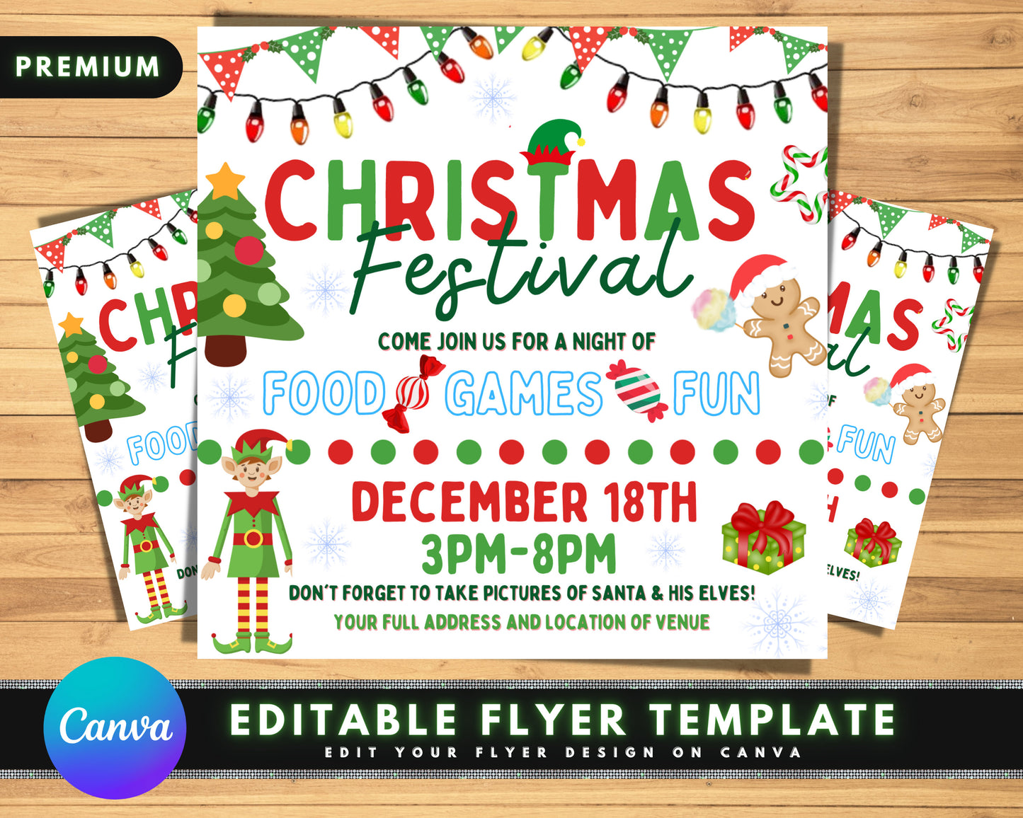 christmas festival flyer, diy flyer template design, christmas party invitation, xmas winter holiday season flyer, premade school flyer