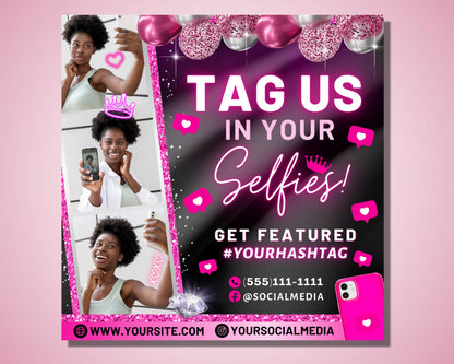 Tag Us In Your Selfie Flyer, DIY Flyer Template Design, Social Media Flyer, Instagram Flyer, Hair Lashes Nails Beauty Premade Business Flyer