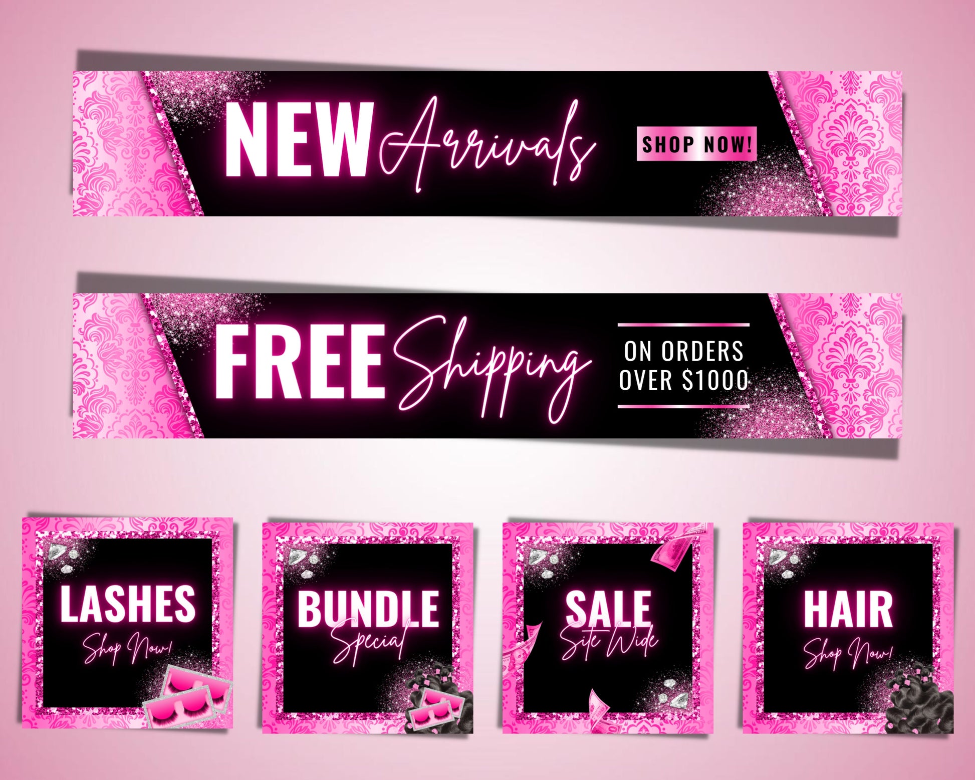 Website Banners, DIY Web Banner Template Design, Shopify Website Banners, Hair Web Banners, Lash Wix Web Banners, Premade Business Design