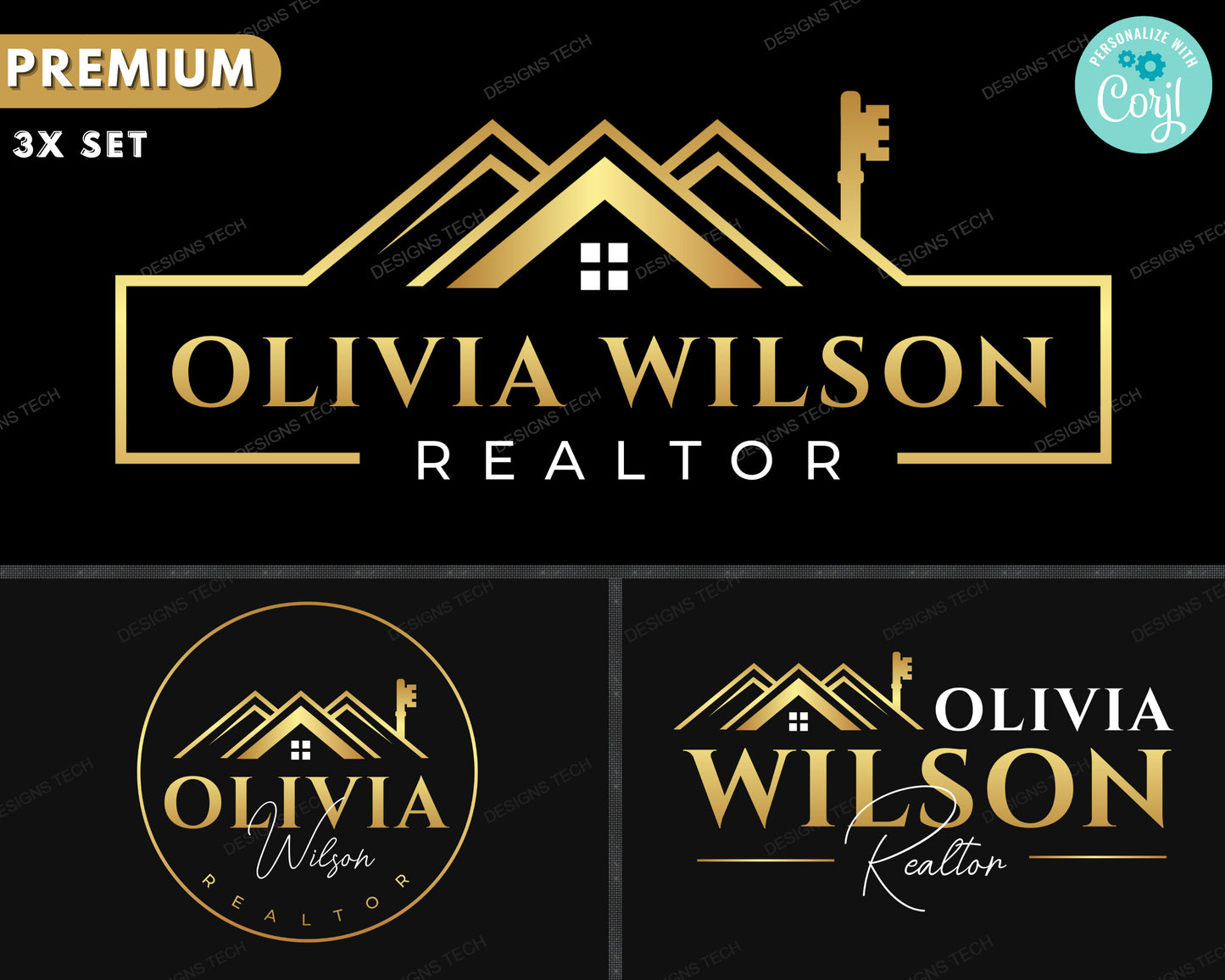 real estate logo, diy logo design template, real estate agent logo, realtor logo, house logo, key logo, premade gold logo design