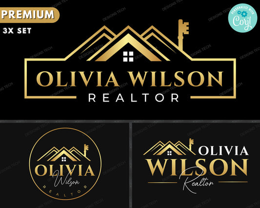 Real Estate Logo, DIY Logo Design Template, Real Estate Agent Logo, Realtor Logo, House Logo, Key Logo, Premade Gold Logo Design